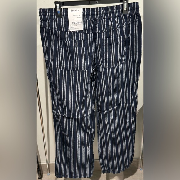 Sonoma Navy & Silver Striped Straight Leg Mid Rise Pants Size M New With Tags - Picture 2 of 16